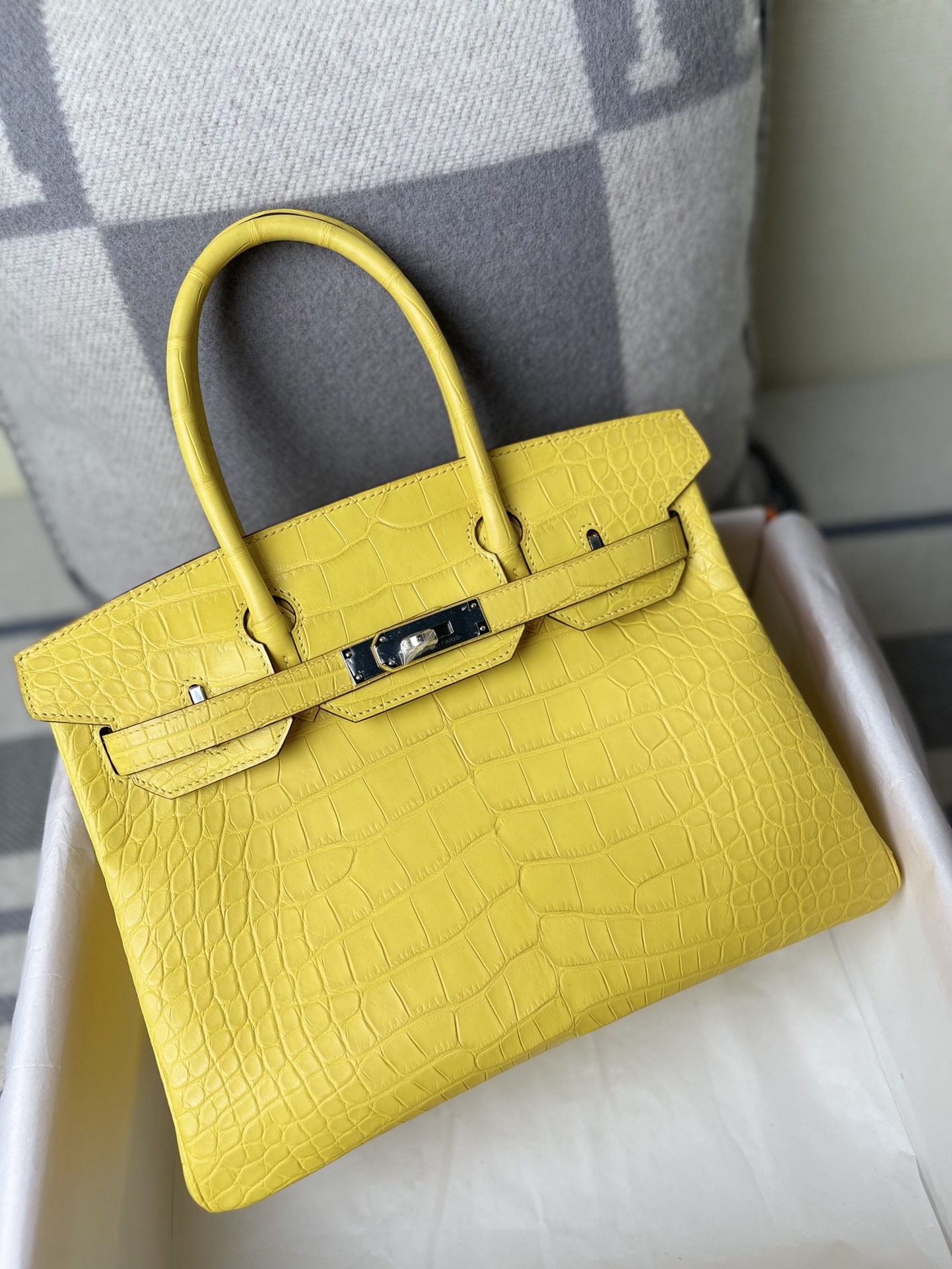 Hermes Birkin 30CM Handmade Bag In Yellow Crocodile Niloticus Matte Skin